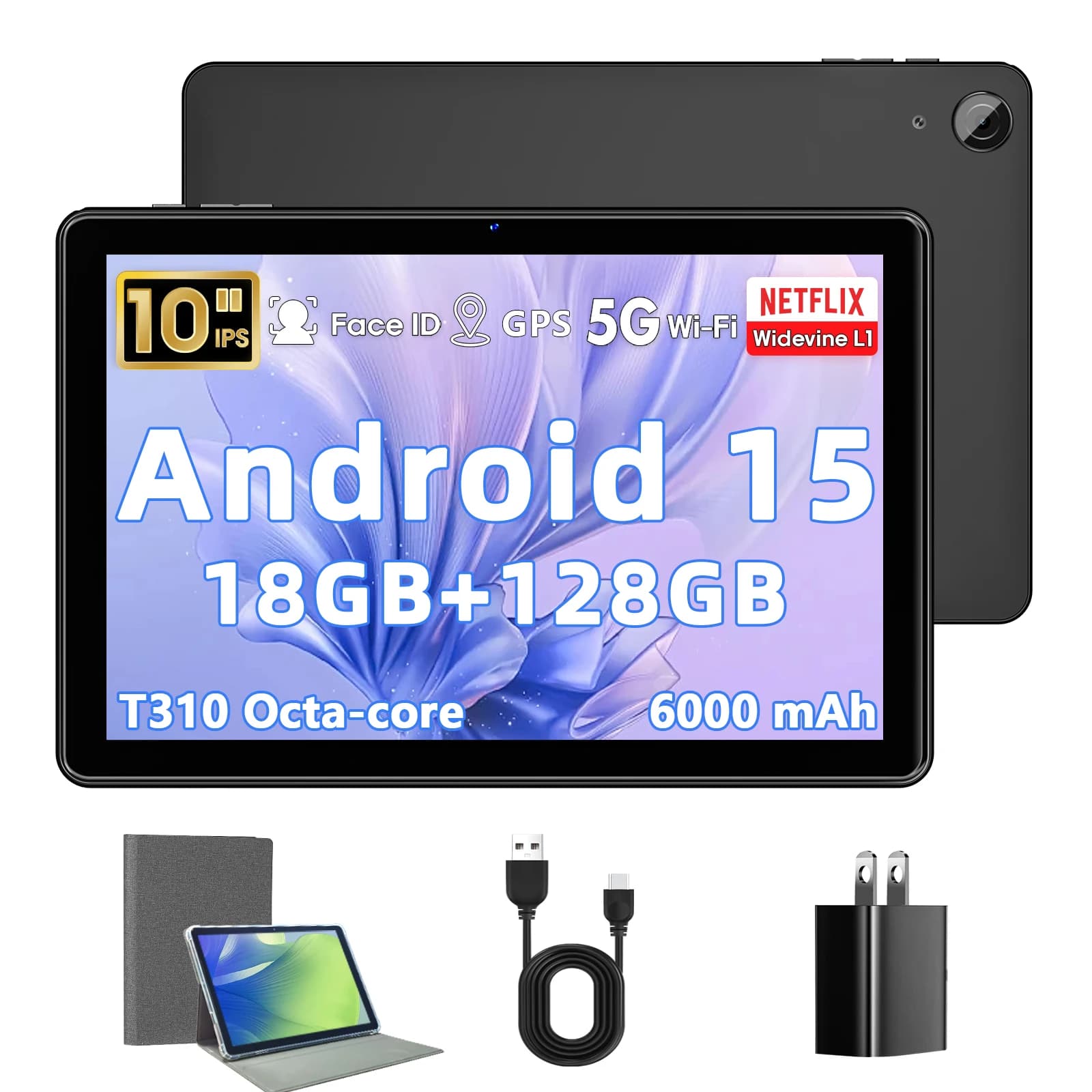 Aobante Android 15 Tablet 10.1 Inch ,18GB(6+12 Expand) RAM+128GB ROM, Octa Core, 5G WiFi, 1280*800 Resolution, 6000mAh Battery