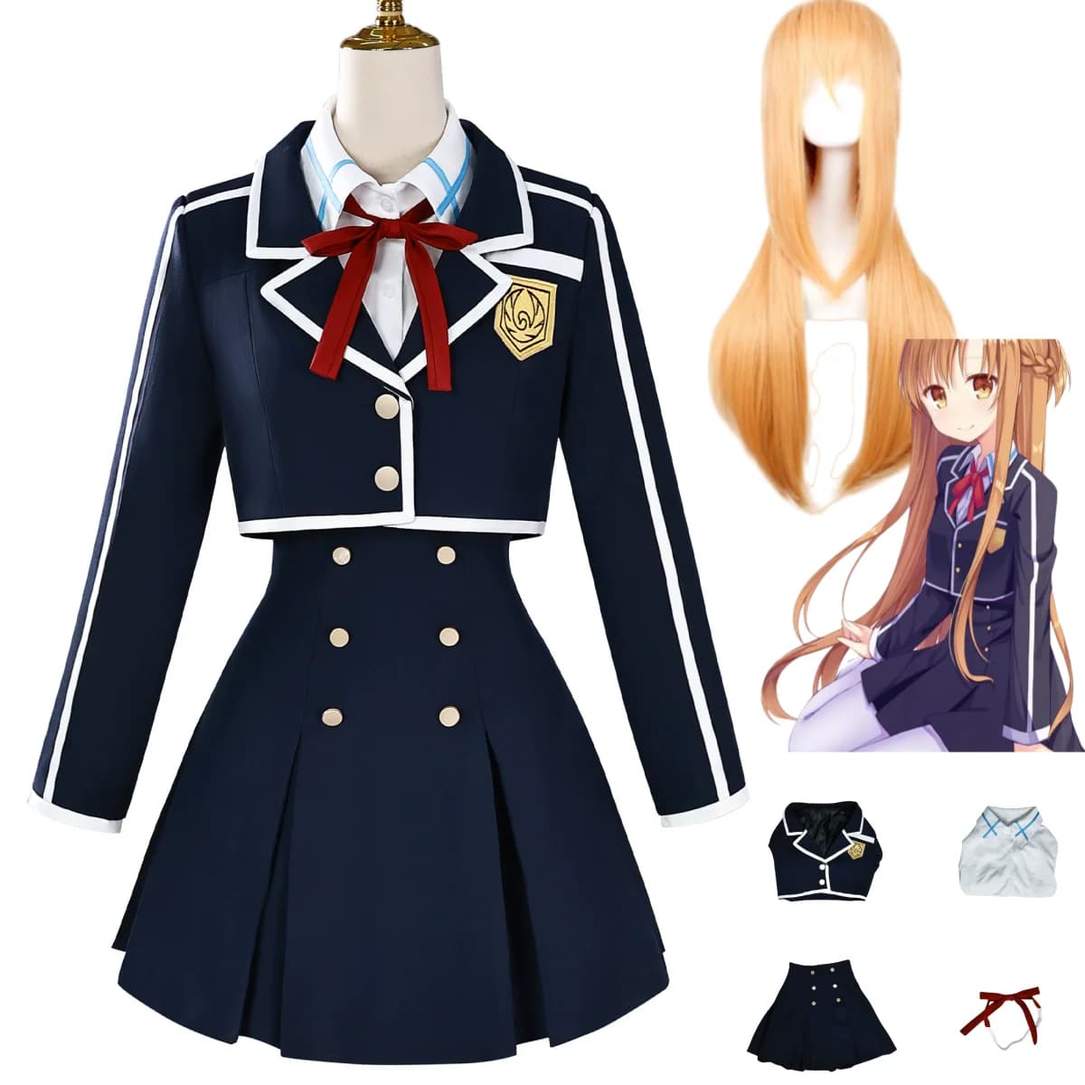 Anime Sword Art Online Yuuki Asuna Costume Cosplay Yuki Asuna Giapponese JK Uniforme scolastica Gonna Cappotto Parrucca Donna Campus Suit