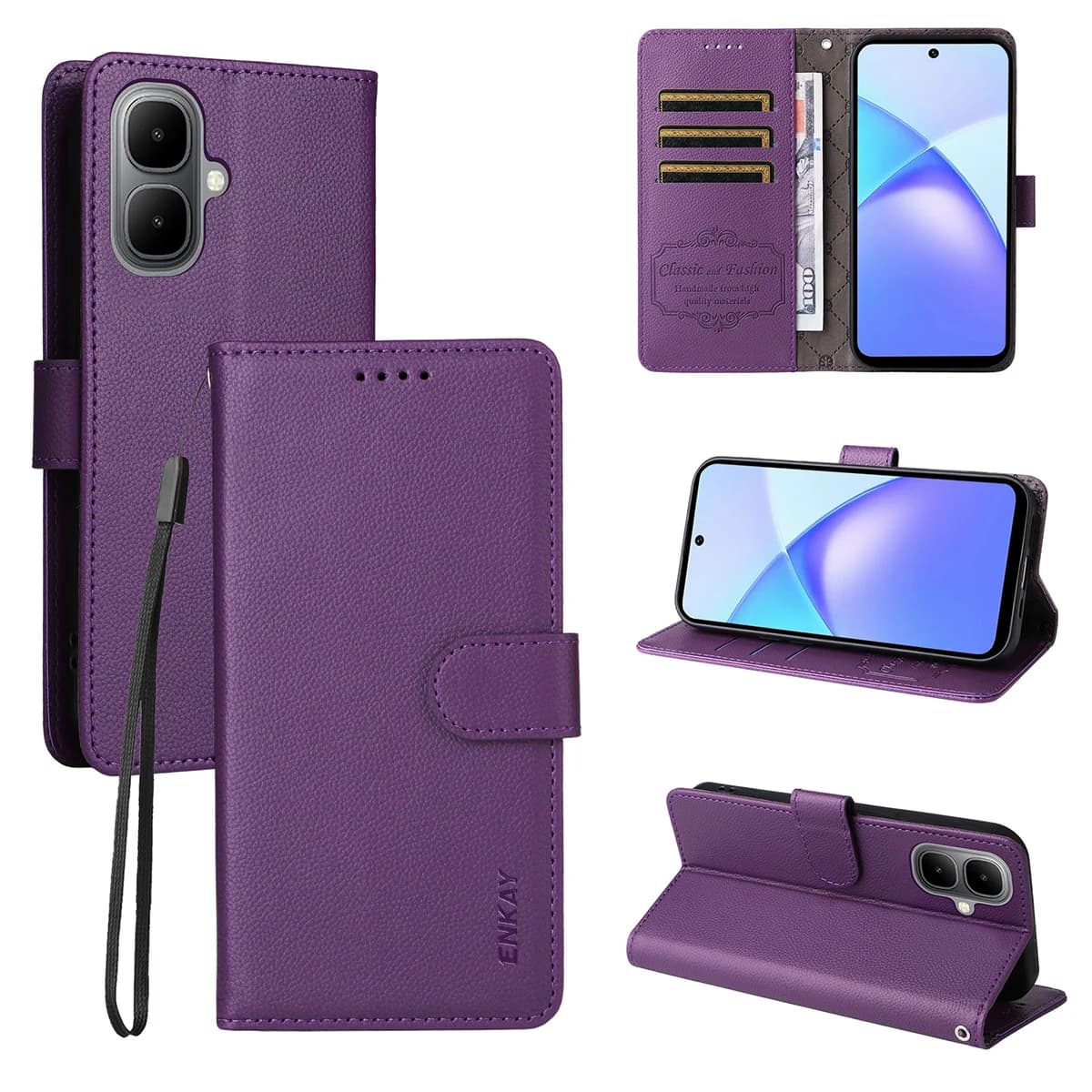 Per TECNO Pop 10 / TECNO Spark Go 2 4G / Infinix Smart 10 Custodia a portafoglio con cinturino ENKAY HAT PRINCE Blocco RFID Supporto in pelle Ph