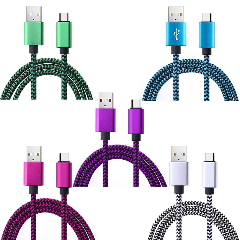 USB Type C Cable Date Sync 2.4A Fast Charging For Samsung Huawei Android Mobile Phone 1M 2M 3M Nylon Braided Wire Charger Cable