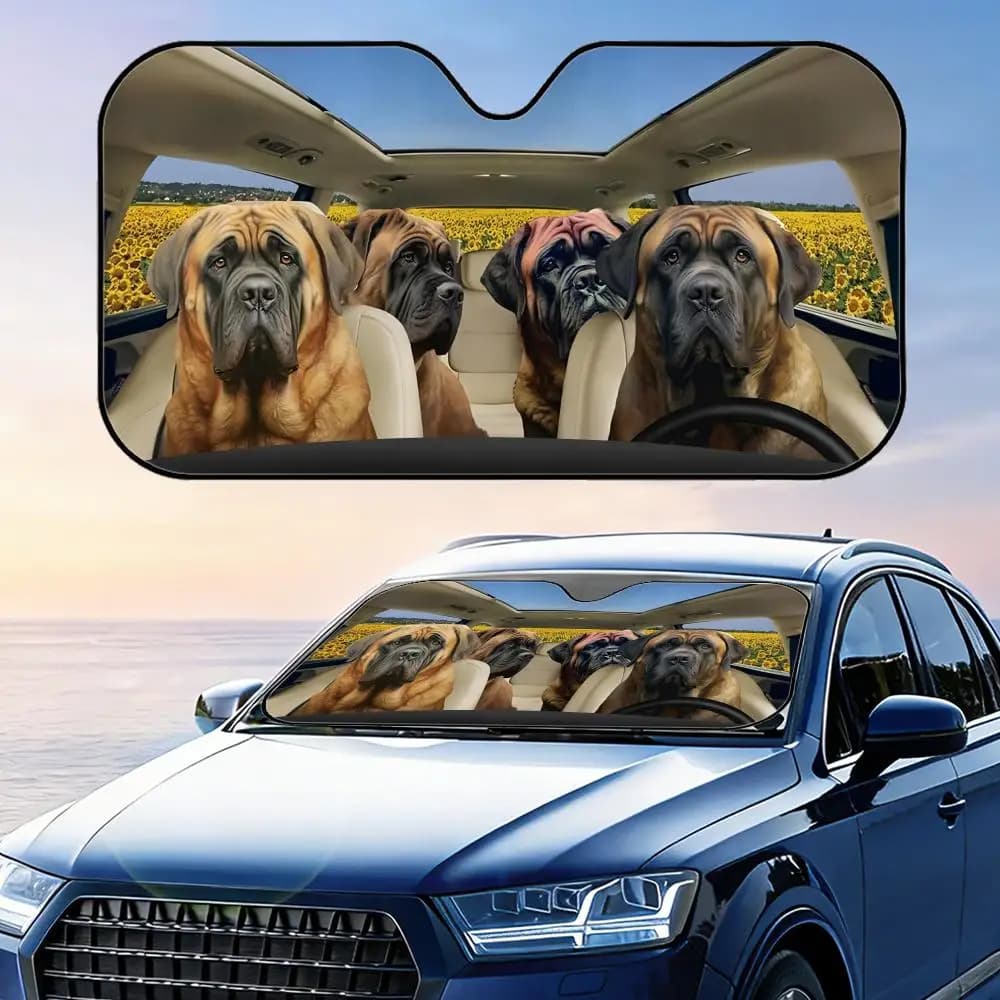 Parasole per auto pieghevole per cani English Mastiff, protezione UV, isolamento termico riflettente, copertura riutilizzabile