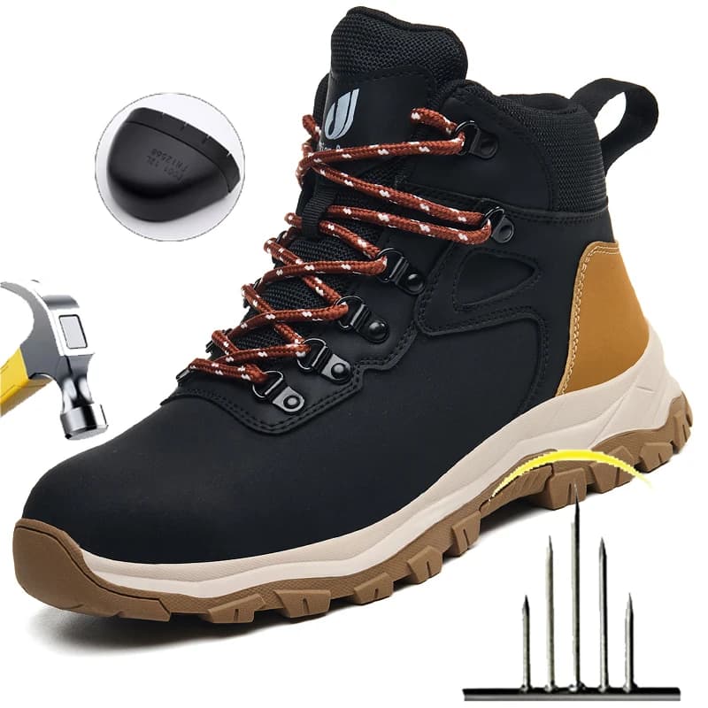Scarpe da Lavoro Impermeabili per Uomo, Stivali con Punta in Acciaio, Scarpe da Costruzione con Lacci, Stivali Alti Dian Sen
