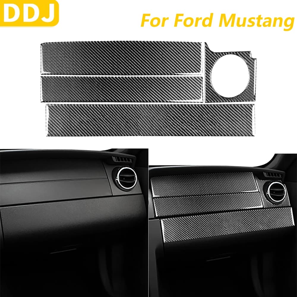 For Ford Mustang 2005-2009 Carbon Fiber Co-pilot Dashboard Tool Storage Panel Set Decorative Covering Accessories Auto Sticker