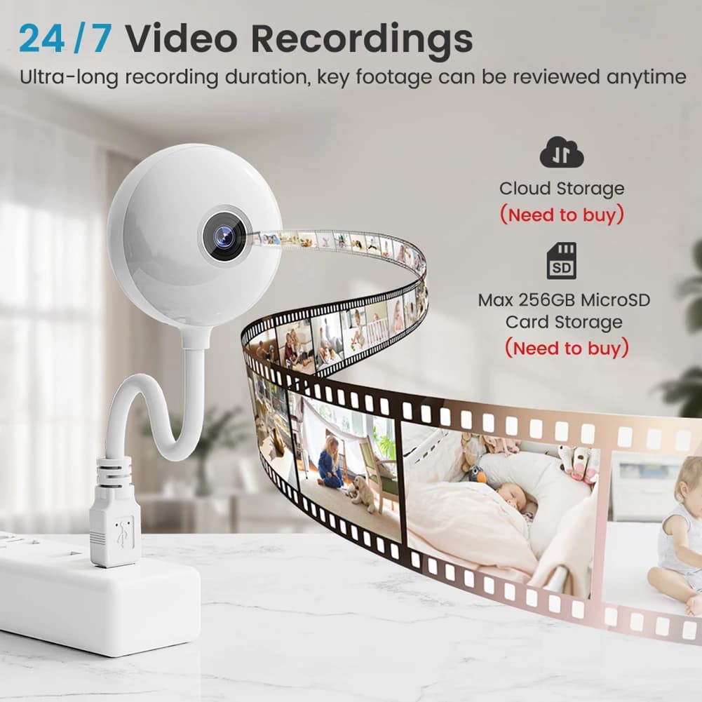 Tuya Lampadina USB per interni Telecamera WiFi 2K 5MP Mini telecamera IP di sicurezza wireless IR Visione notturna a colori Smart Life Baby Monitor Cam