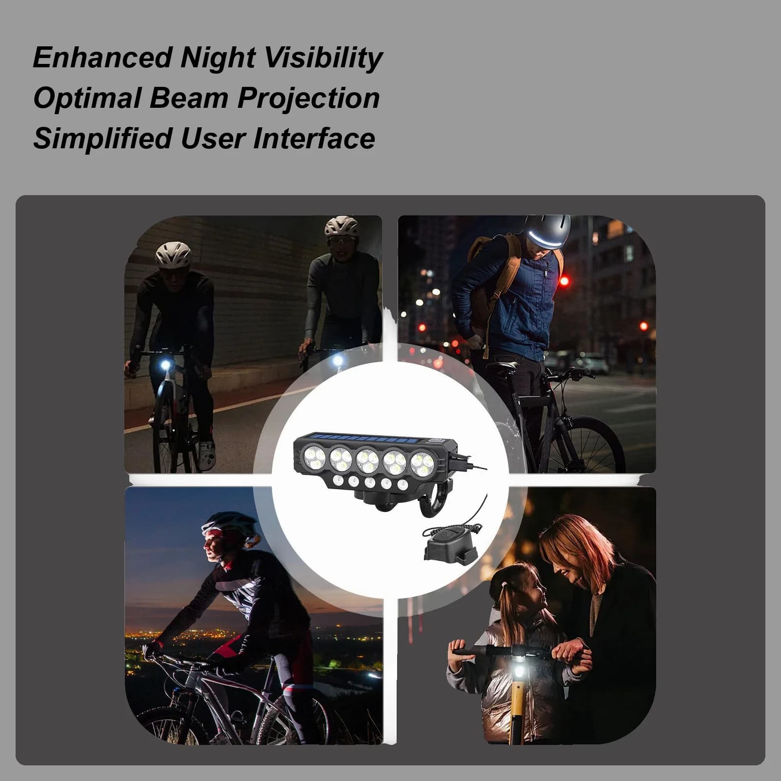 Bicycle Headlight Rechargeable Solar Front Lights Mountain Bike Headlight Rechargeable USB Rechargeable Lamp Cycling Accessories for Men Women