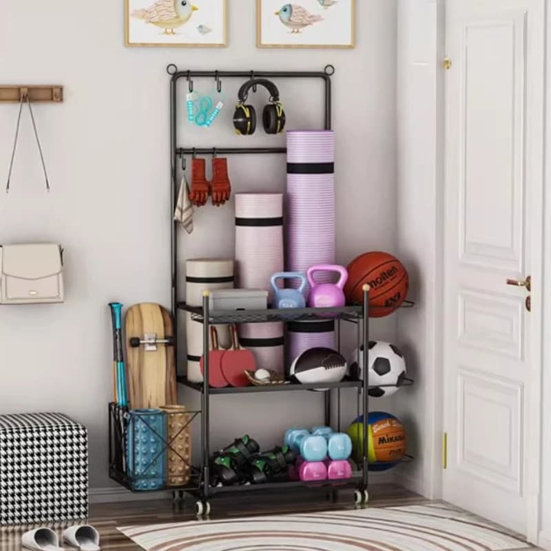 Support for yoga mat, fitness holders, sports equipment organizer, foam roller support, wall gym support, home training organizer