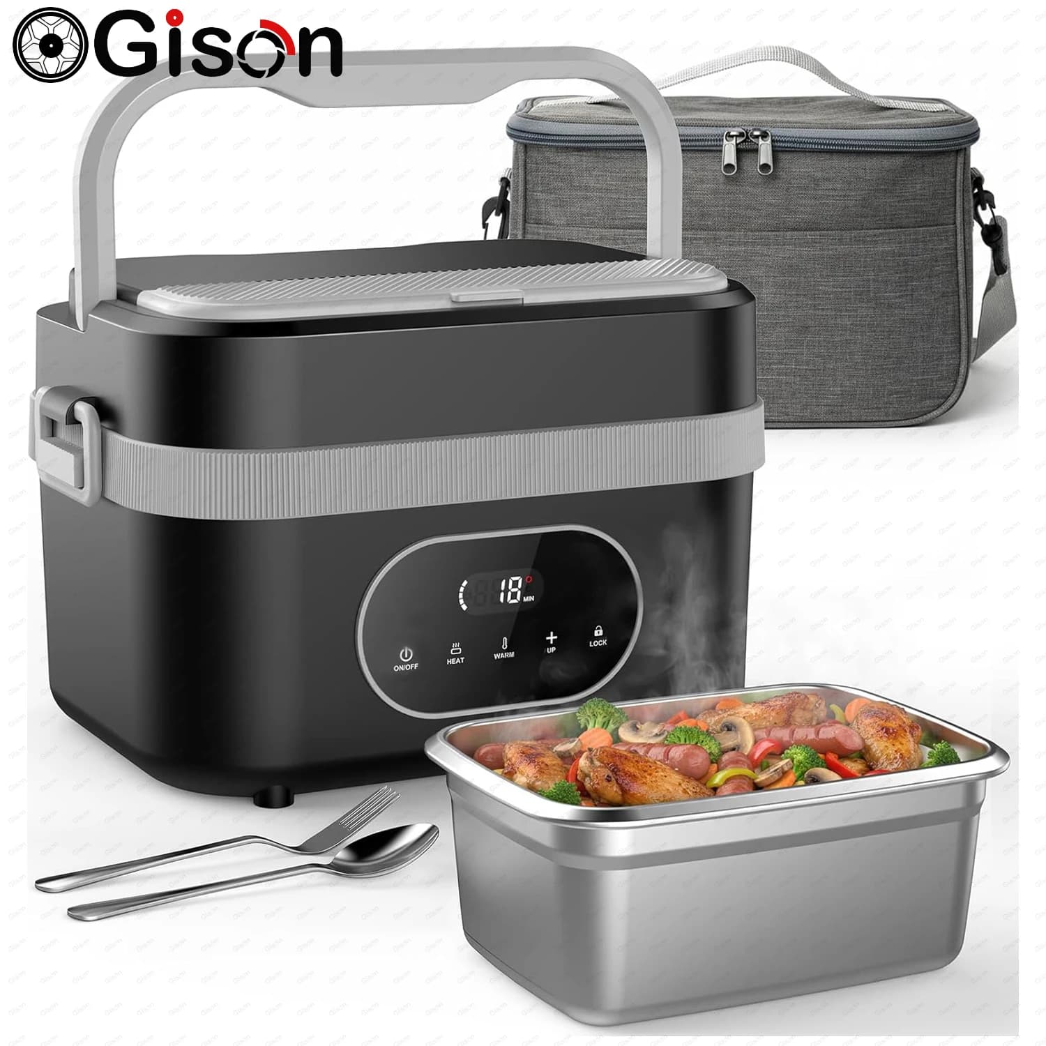 Gison 1.5L Lunch Box riscaldato elettrico per adulti 60W riscaldato con display Temp 18000mAh Scaldavivande portatile per auto da lavoro o casa