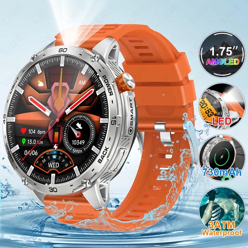 LIGE Orologio intelligente da uomo per Android iOS Outdoor 730mAh Standby lungo Smartwatch Uomo Torcia a LED Chiamata Orologio Sport Fitness Tracker