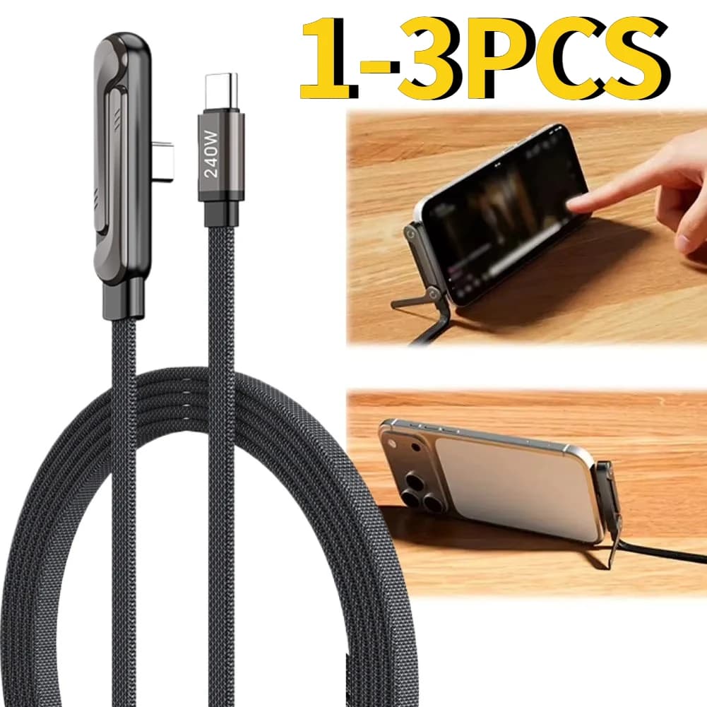 Cavo USB-C a USB-C da 240W (1-3 pezzi) con supporto pieghevole per telefono, ricarica rapida e trasferimento dati, per iPhone 17/16/15 e Samsung