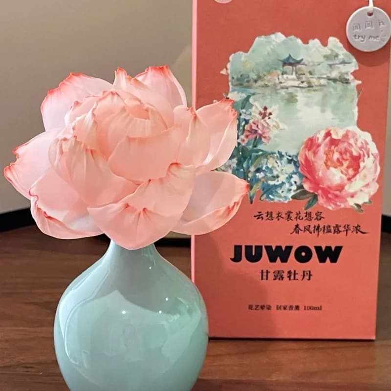 Diffusore di fragranze Juwow Peony Flower da 100ml, profumo fresco e delicato, fragranza per la casa, aromaterapia, bottiglia in ceramica, decorazione, regalo per amici