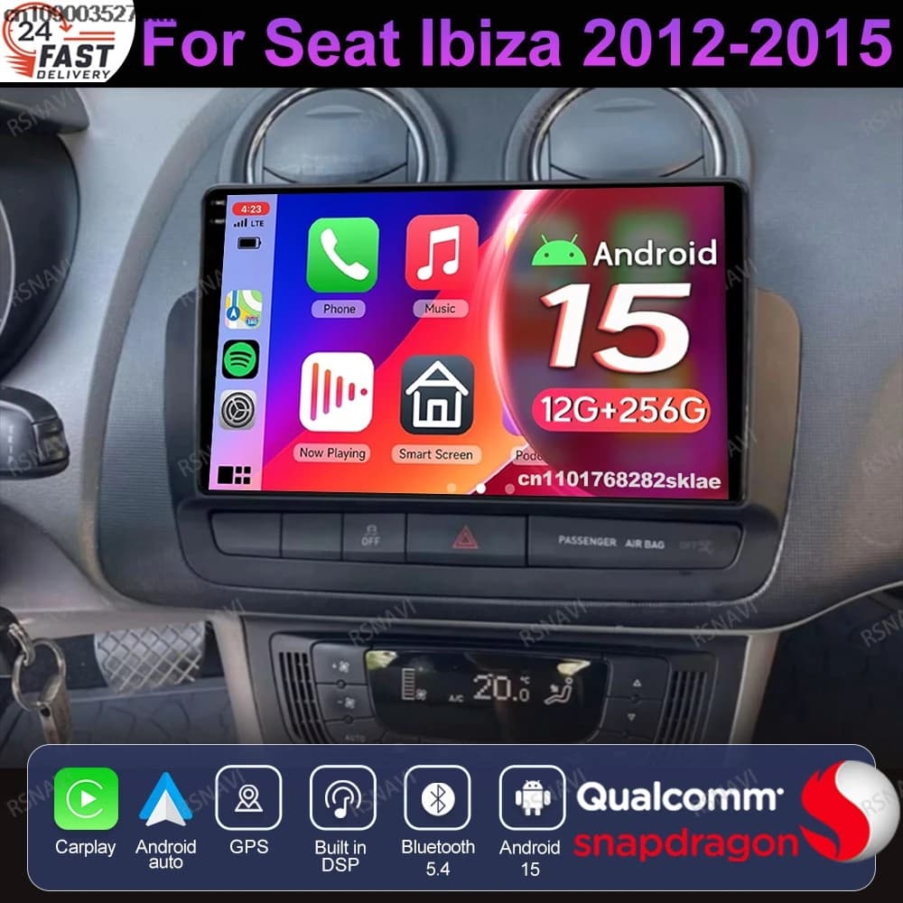 Android 15 For Seat Ibiza 2012-2014 2015 QLED DSP BT Stereo DVD Snapdragon Head Unit 5G WIFI 9/10 Inch WIFI+4G AI Voice 8 Core