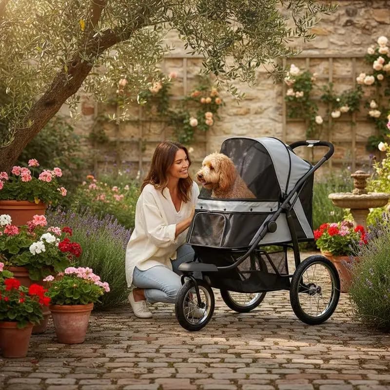 Passeggino pieghevole per animali domestici, carrozzina per cani a tre ruote, per cani di taglia piccola/media, grigio