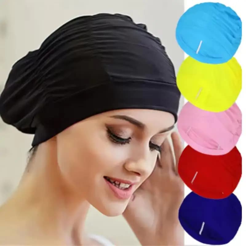 Swimming Hat Women Unisex Girls Long Hair Bathing Cap Swimming Cap Stretch Drape Free Size Swim Pool Sport Elastic Turban