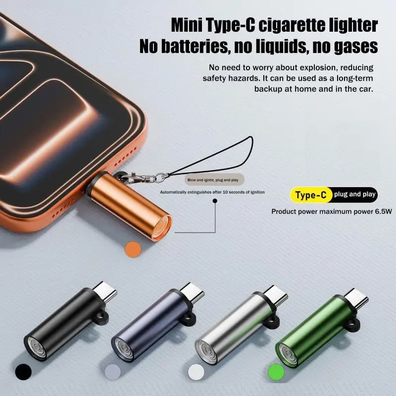 Mini adattatore per sigaretta per sigaretta di tipo C, spegnimento automatico, senza batteria, nessuna fiamma, per viaggi all'aria aperta
