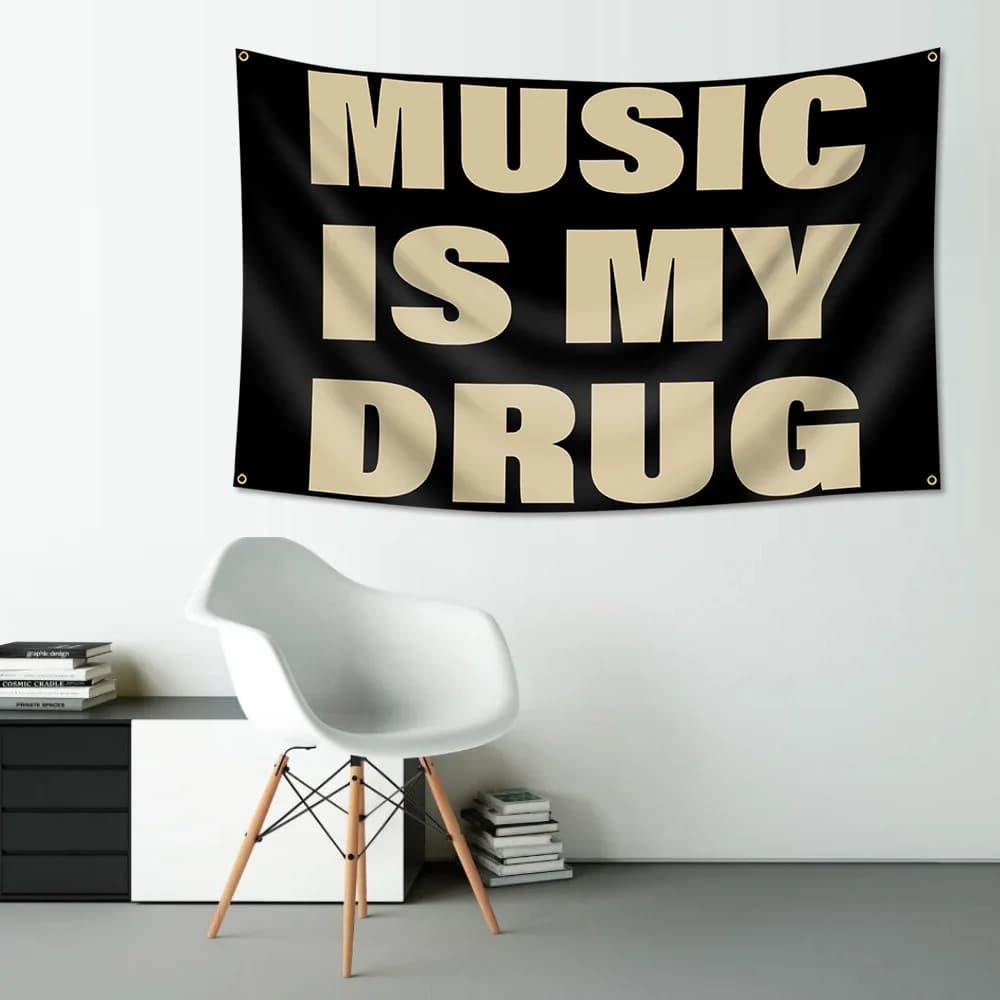 "Music is my poison" tapestry wall hanging, music lover room decor hanging cloth decorative backdrop easy to hang dorm wall decor