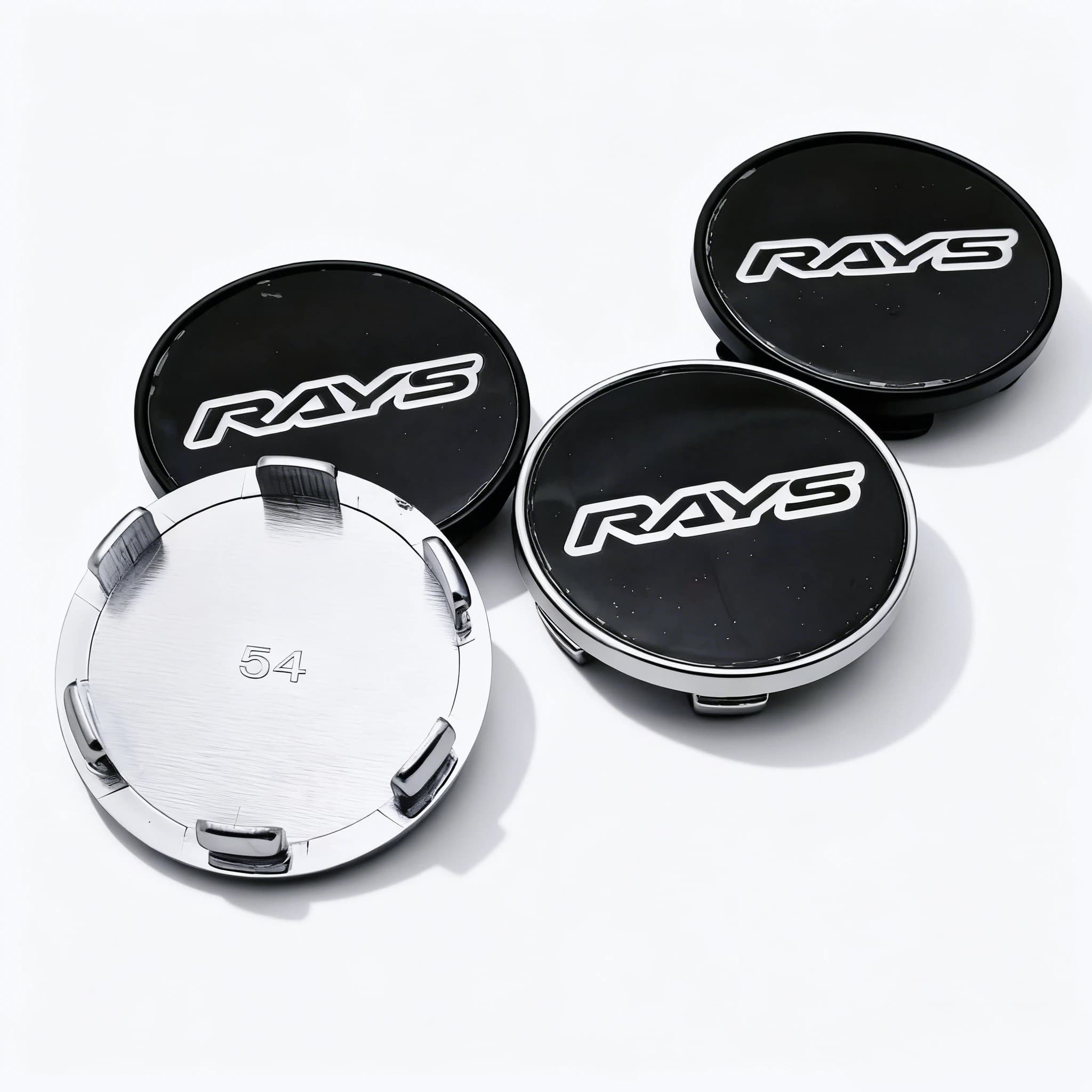 4 pcs. JDM RAYS handles with logo, 54 mm, with clip, 49 mm, dust cover for rims, spare car accessories