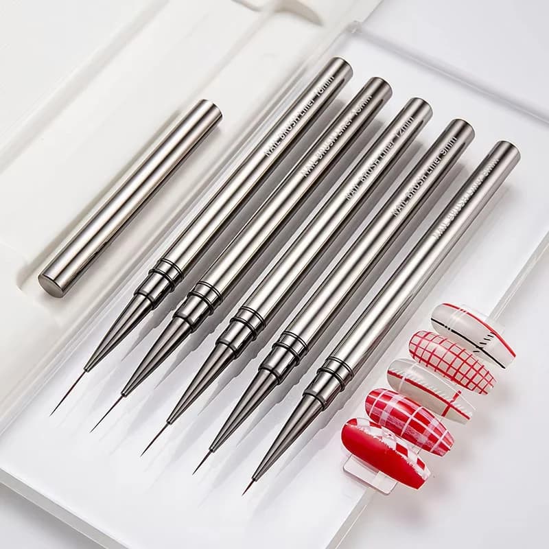 Pennello per Nail Art da 6/9/12/15/18mm, Pennello per Disegno Linee, Strisce e Fiori, Penna per Pittura UV Gel