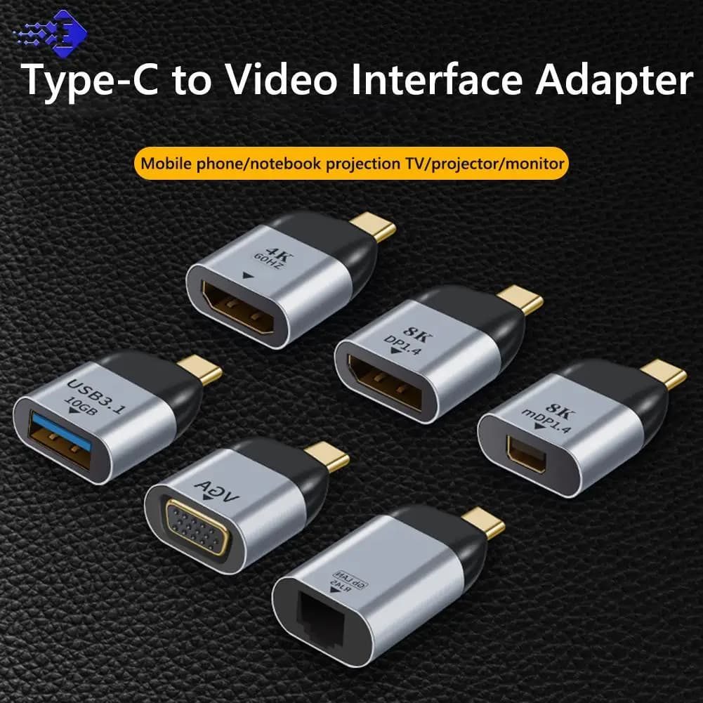 Adattatore compatibile USB C a DP/Mini DP/VGA/RJ45/HDMI Convertitore USB Type C 8K/4K/1080P Video 1000Mbps Lan Ethernet per MacBook
