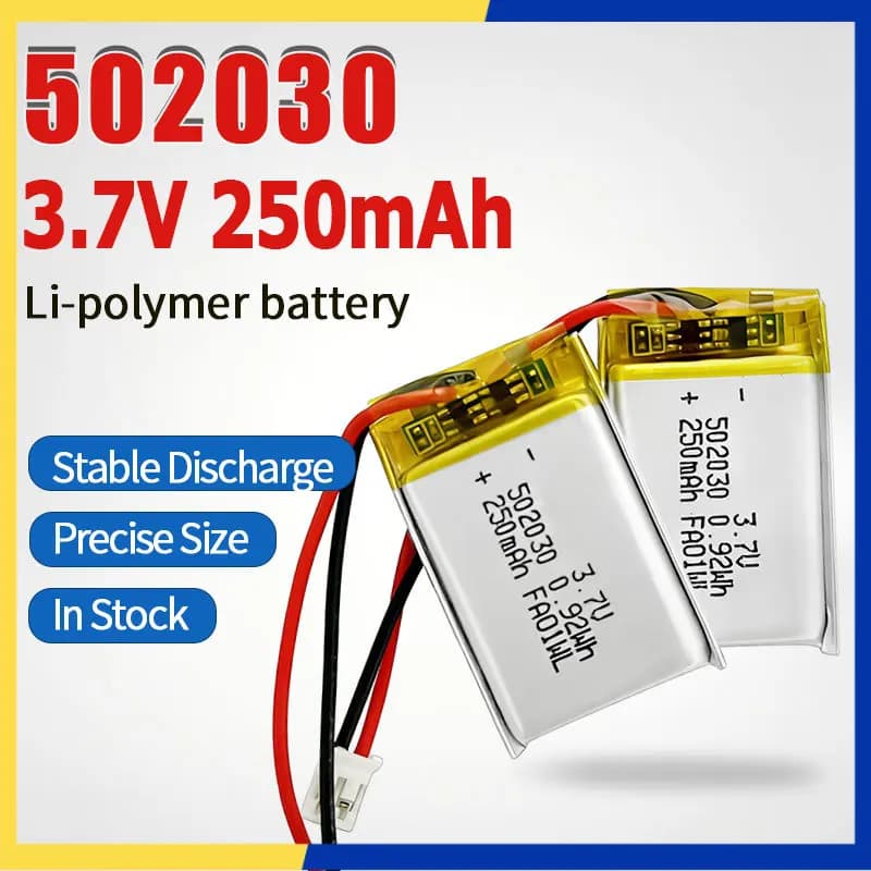 3.7V 250mAh 502030 LiPo Rechargeable Battery PH2.0 Plug 502030 Battery for Bluetooth Headset Car Recorder Karaoke Machine Toys
