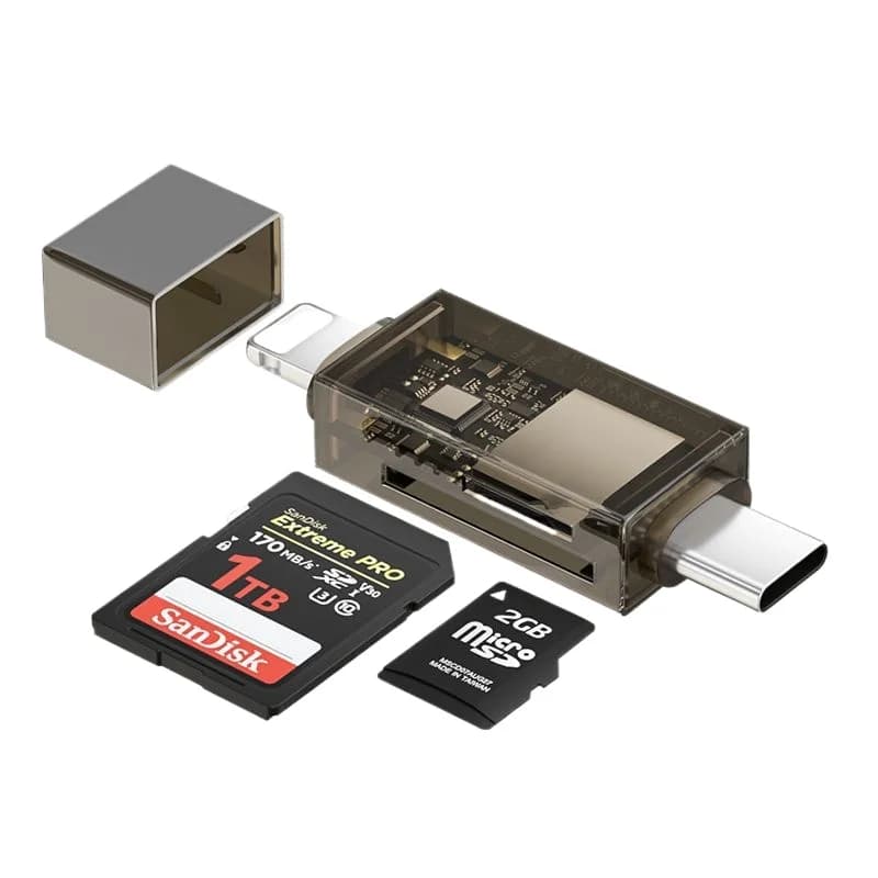 2‑in‑1 USB‑A Type‑C Card Reader Transparent Shell SD TF Memory Card Adapter for PC Smartphone Camera
