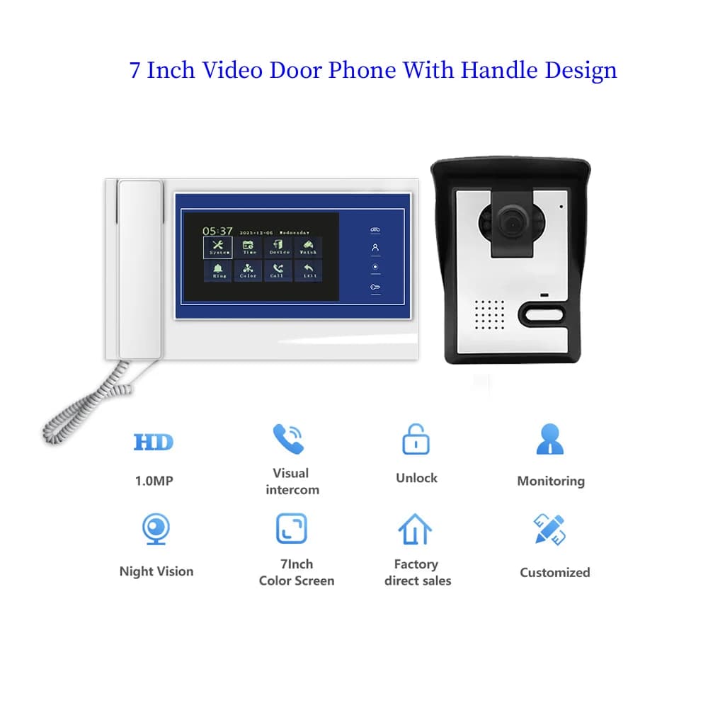 Videocitofono da 7 pollici per edifici di appartamenti Videocitofono con design a maniglia per telecamera HD da 1 MP per la sicurezza della casa familiare