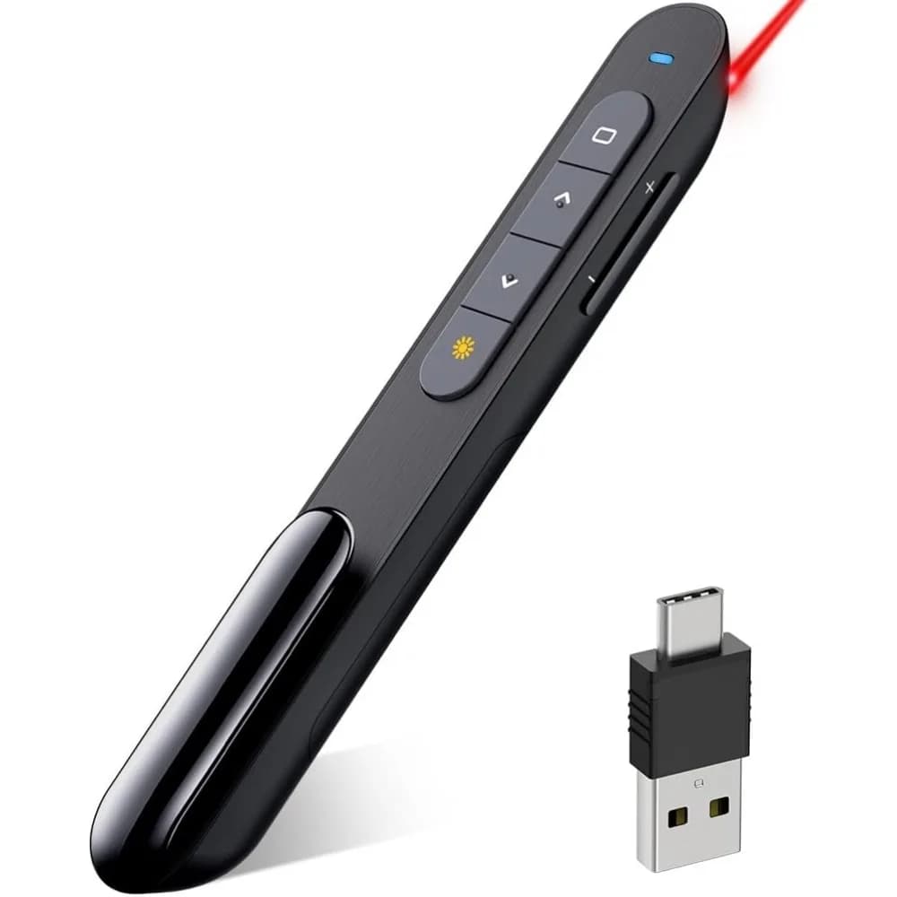 Type C Wireless Presenter Remote with Volume and Red Pointer for Mac and PC Laptop Presentations