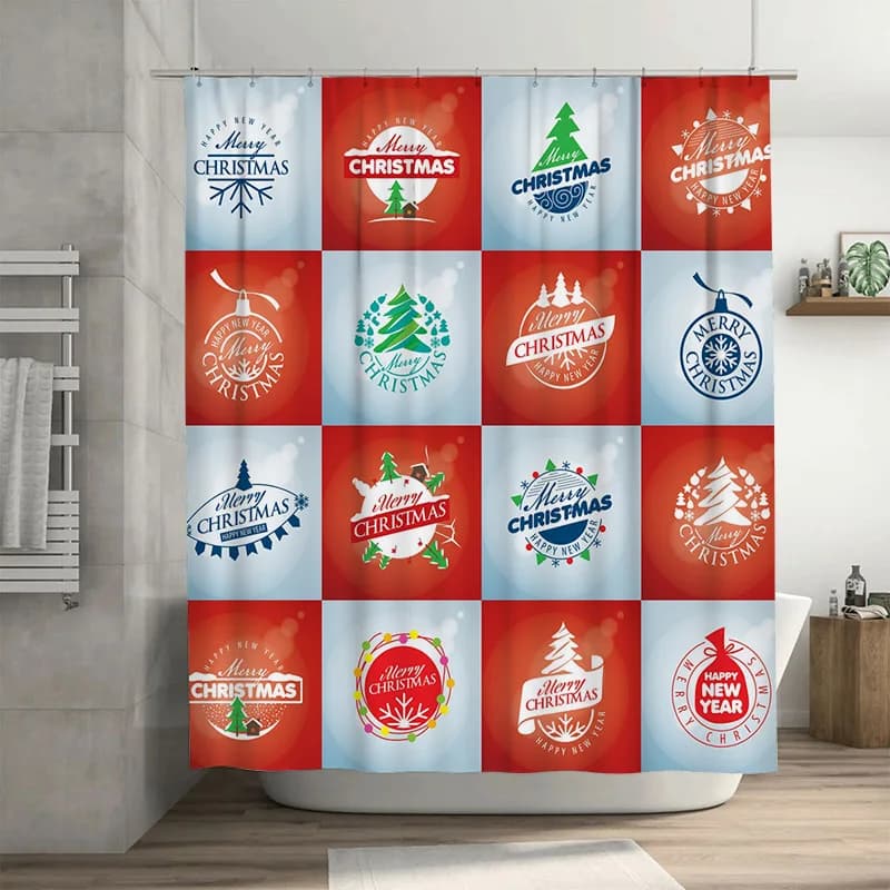 TU Tenda da doccia natalizia festiva Impermeabile Decorazioni per il bagno delle vacanze Villaggio delle vacanze Modello natalizio Sfondo in tessuto Decorazioni per la casa