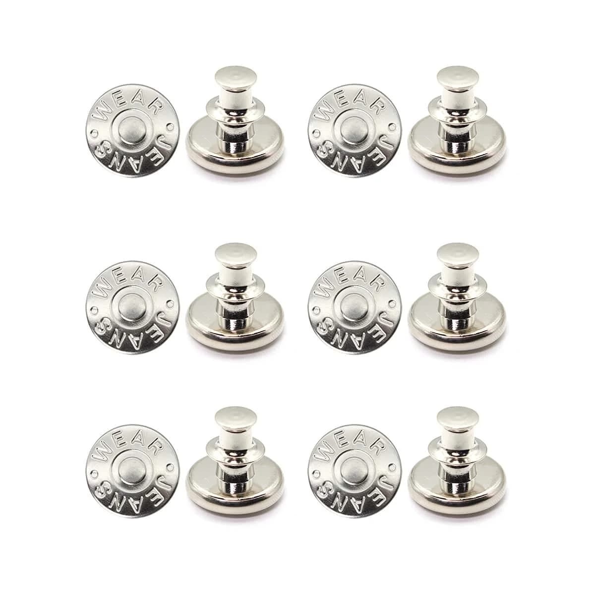 6pcs-Adjustable Detachable Jeans Button Sew Free Vintage Metal Button Garment Button Accessory I-button