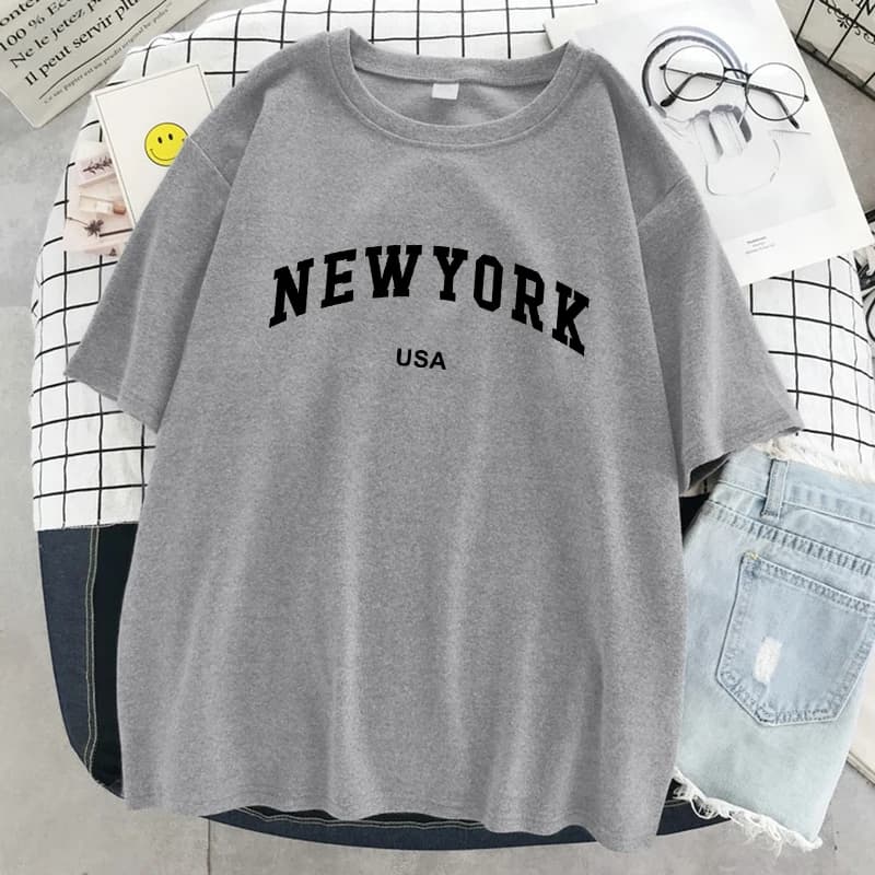 New York Usa City Letter Graphic Tshirt Women Cotton Sport Tops Summer Fashion Tee Shirt Street Casual Oversized Short Sleeve