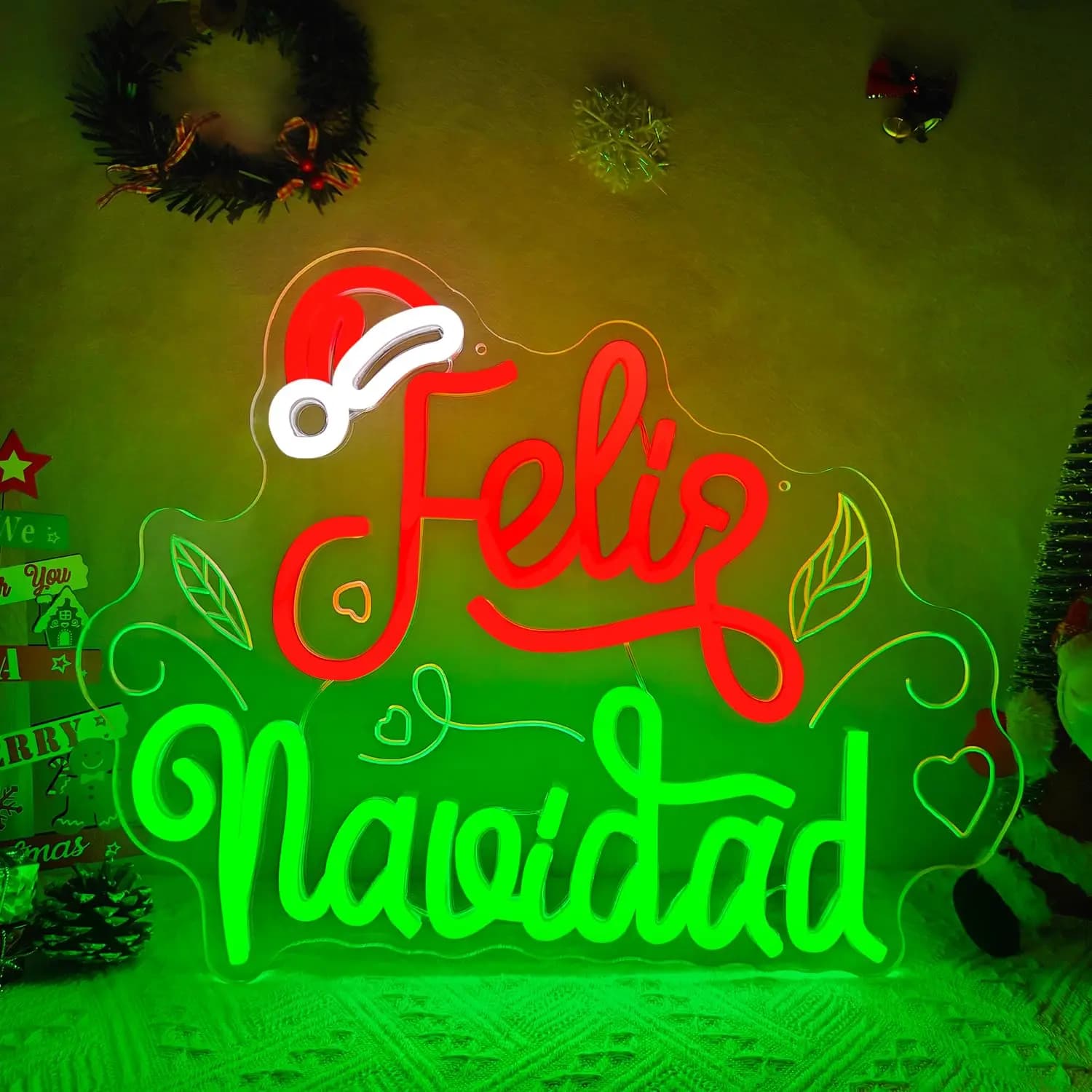 Feliz Navidad Insegna al neon per decorazioni murali Intaglio Interruttore dimmerabile Insegna luminosa natalizia per feste messicane Regalo per le vacanze a casa