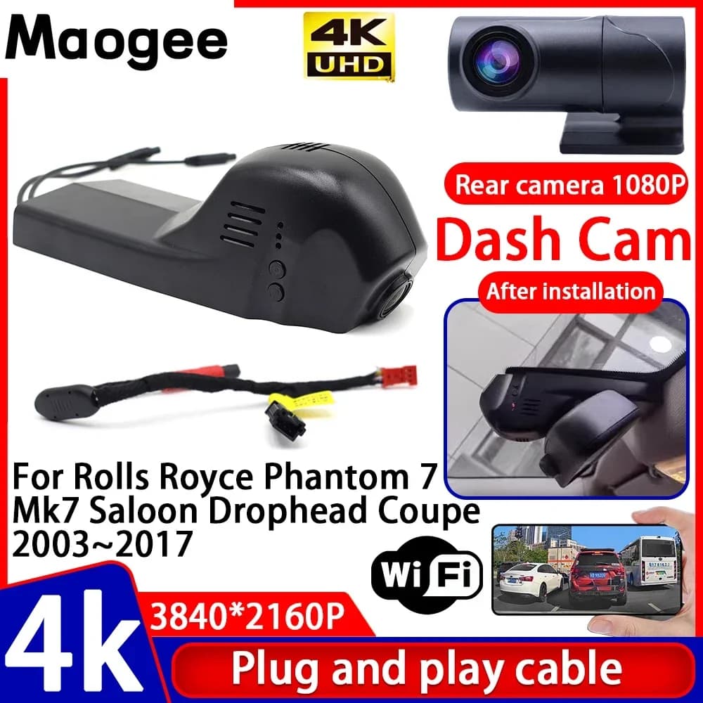 Video Recorder 4K Plug and Play, Dash Cam for Auto, Camera for Rolls Royce Phantom 7 Mk7 Saloon Drophead Coupe 2003~2017