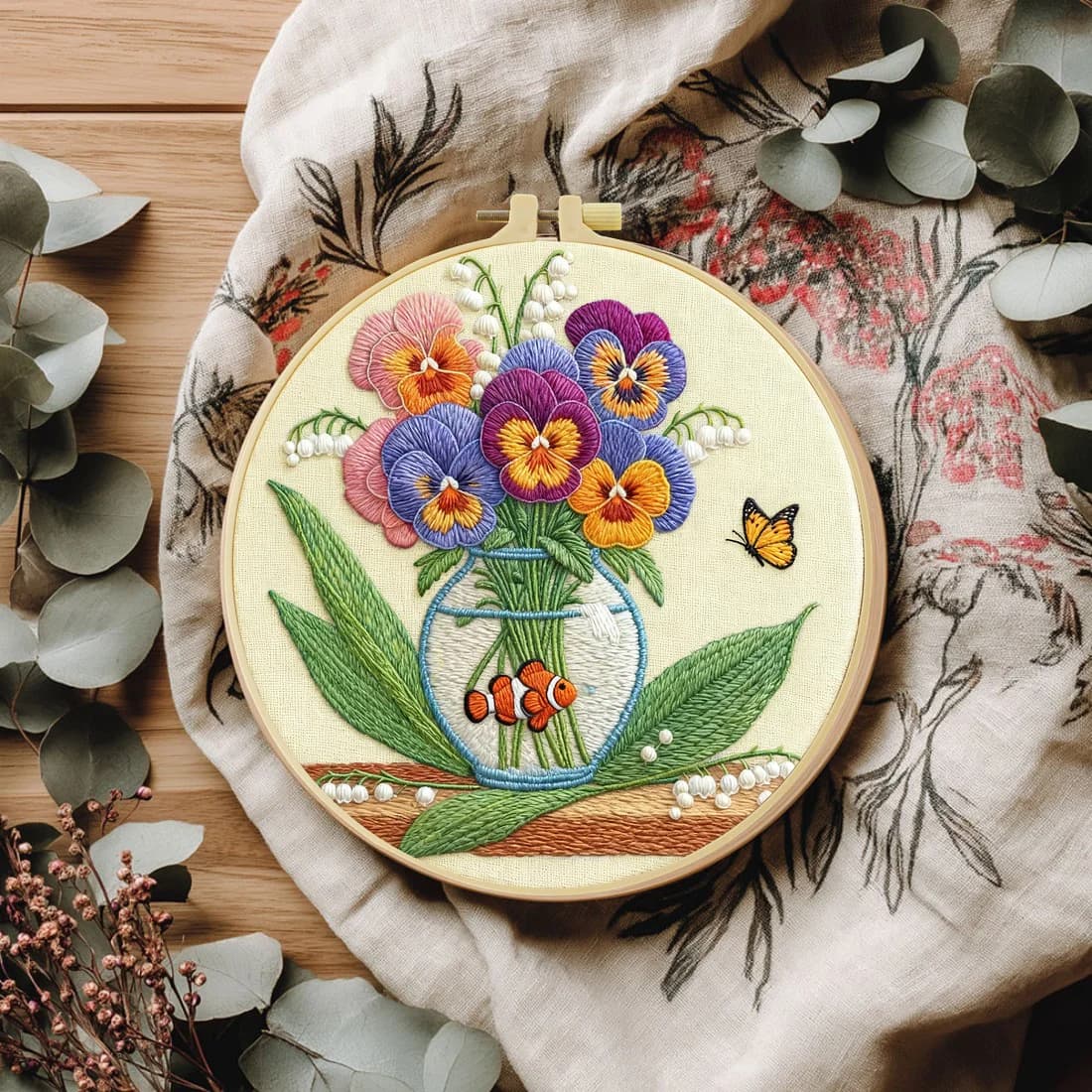 Kit per ricamo a punto croce fai da te con fiori e pesci, 20x20 cm/15x15 cm, idea regalo