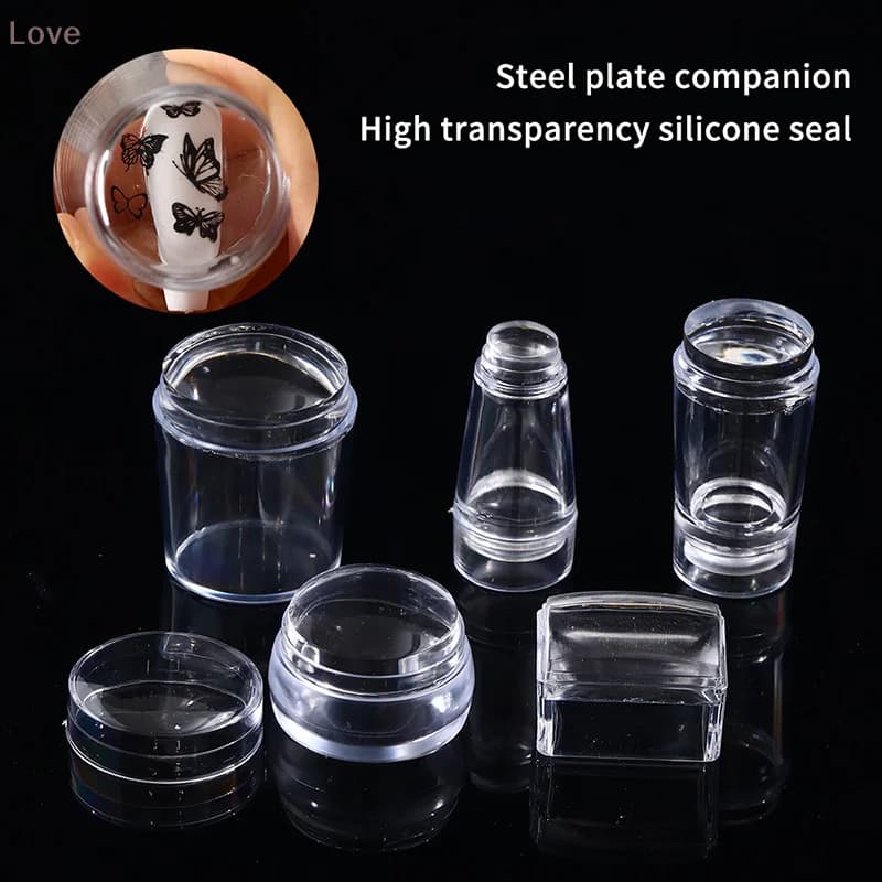 Kit per timbri per nail art trasparente in silicone Modello per stencil per smalto per timbri con piastra per manicure francese con strumento raschietto per timbri