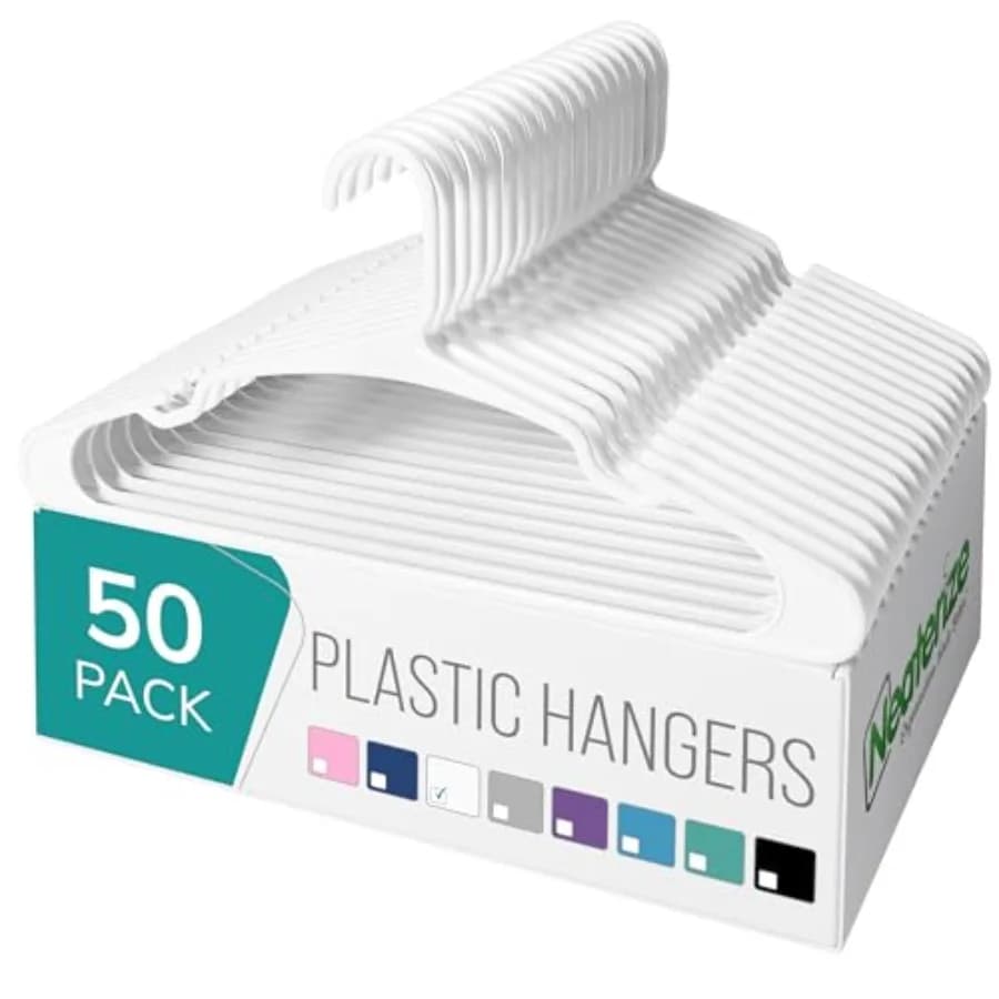 Plastic hanger, 50-piece packaging for adults - Plastic hanger, perfect coat hanger and space saving organizer for clothes.
