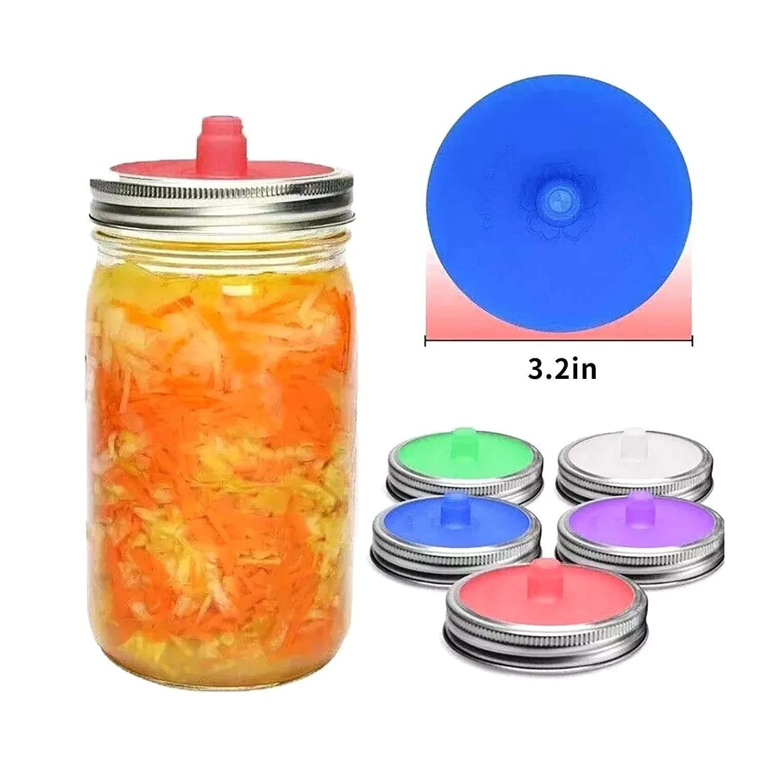 5PCS Silicone Fermenting Lid Waterless Airlock Mold Free Auto Vent For Mason Jar 87mm Jars Kimchi Pickles Fermented Probiotic Food Sealing Lids