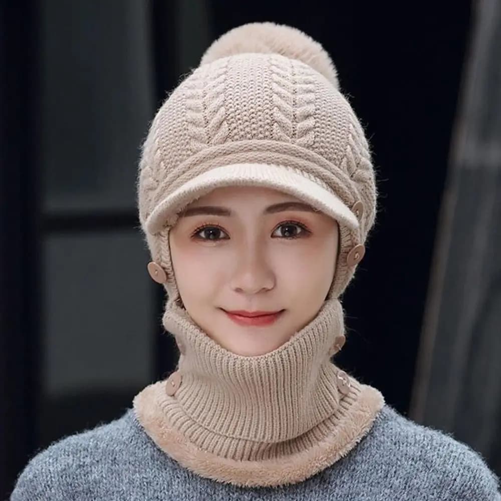 Fashion Woolen Scarf Hat Set Soft Face Mask Knitted Hat Elastic Integrated Lei Feng Hat Keep Warm
