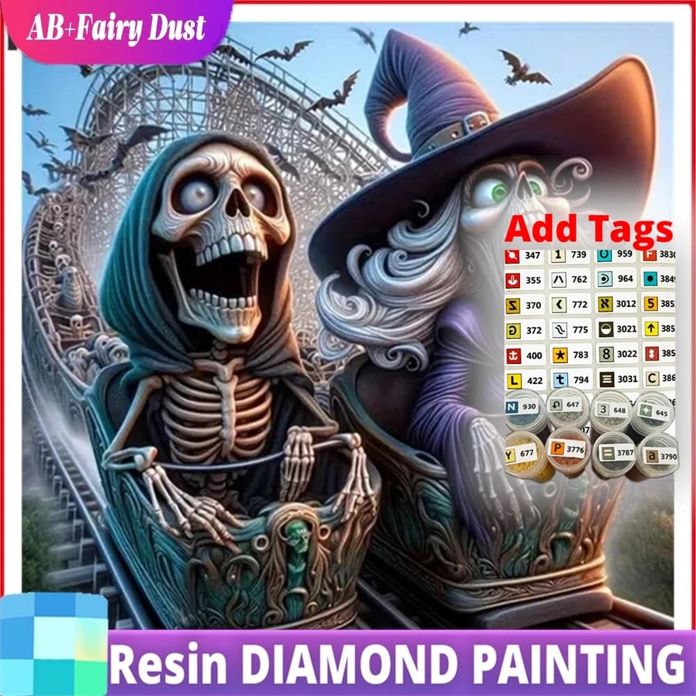 Resina AB Fairy Dust 5D Fai da Te Pittura Diamantata Halloween, Mosaico Diamantato Completo Quadrato e Rotondo, Quadri Decorativi