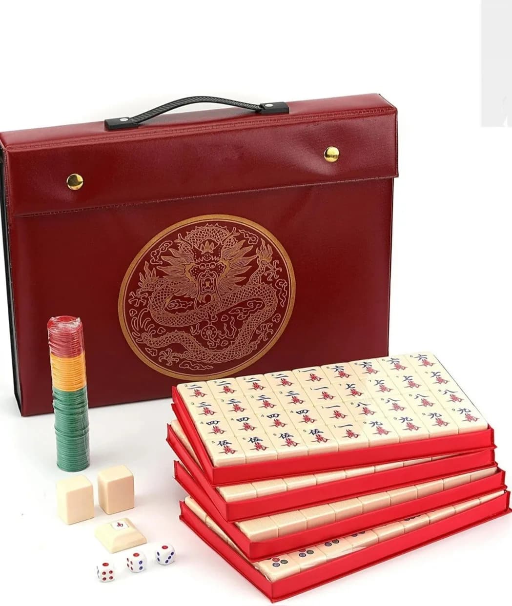 Set di Mahjong Cinese Extra Large 144 Tessere Numerate 1,5 Pollici Majiang Mah Jongg in Valigetta