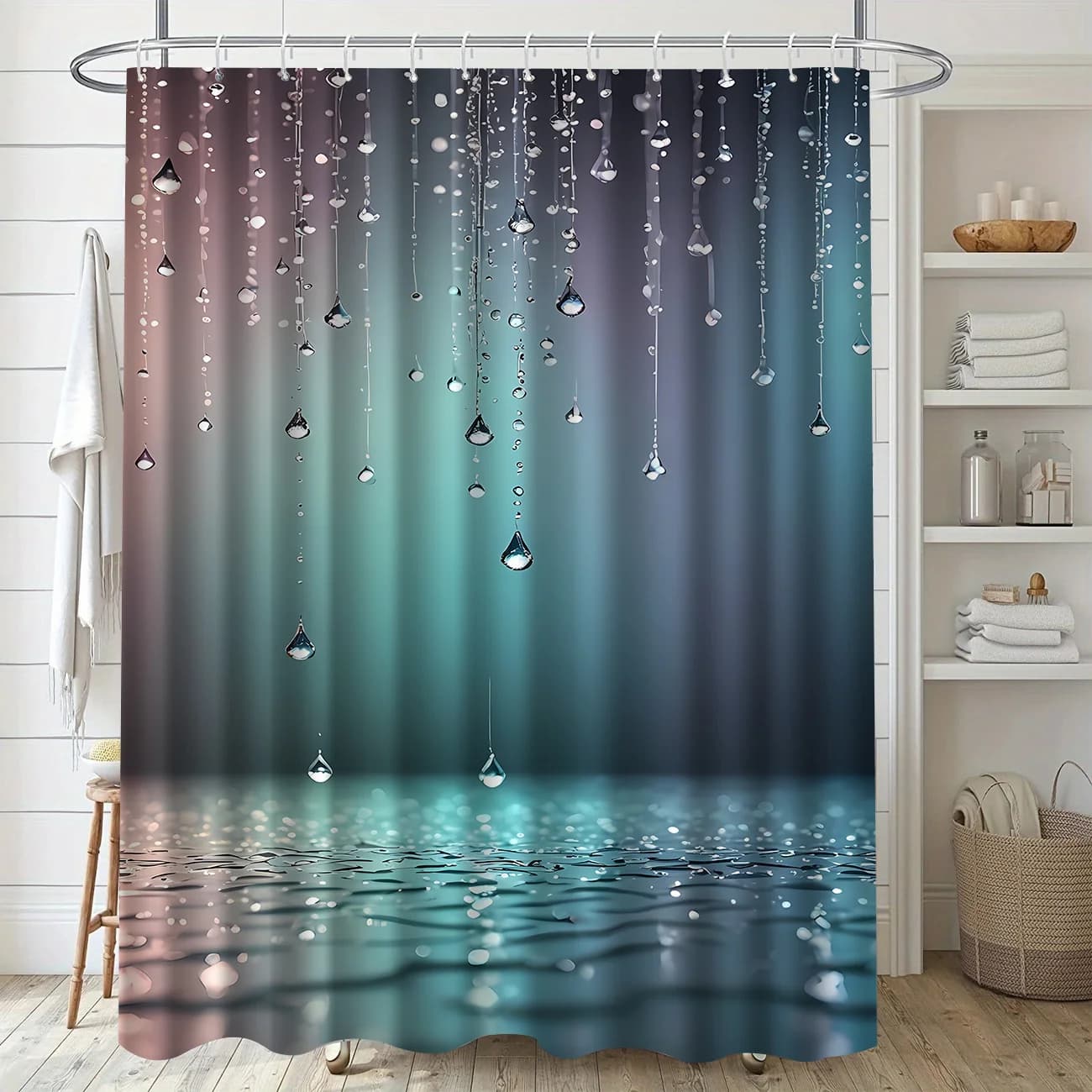Tenda da doccia con gocce d'acqua Design Schermo da bagno impermeabile Decorazione domestica Stampa 3D Accessori da bagno eleganti
