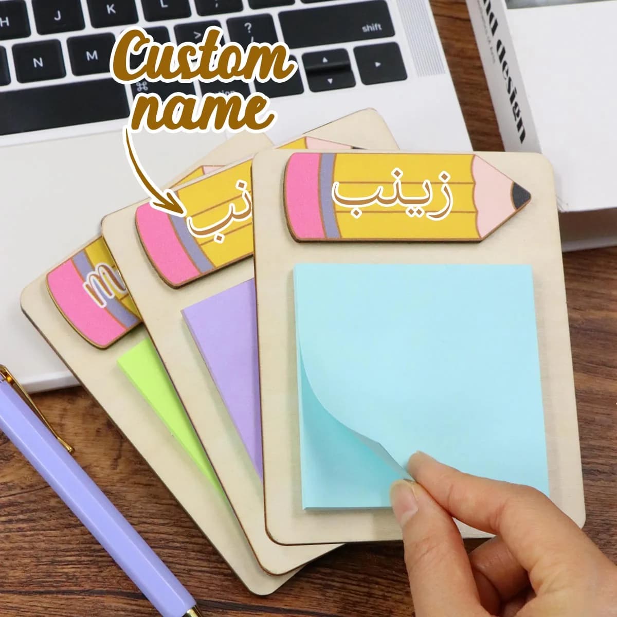 Blocco Note Adesivo Personalizzato per Insegnanti, Porta Note da Scrivania con Nome Personalizzato, Completamente Personalizzabile, Articolo di Cancelleria Ricordo