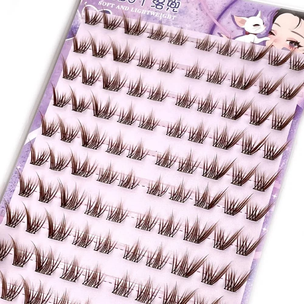 Brown Fake Eyelashes, Natural Appearance, Colla-Free Segment Eyelashes, Self-adhesive, Manga Style