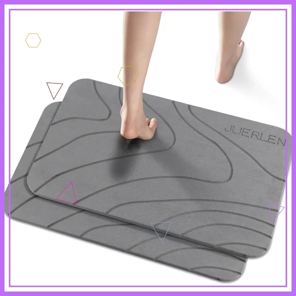 Set di 2 Tappetini da Bagno in Pietra ad Asciugatura Rapida, Antiscivolo Super Assorbenti per Doccia, Design a Onde Grigie 24x16 Pollici