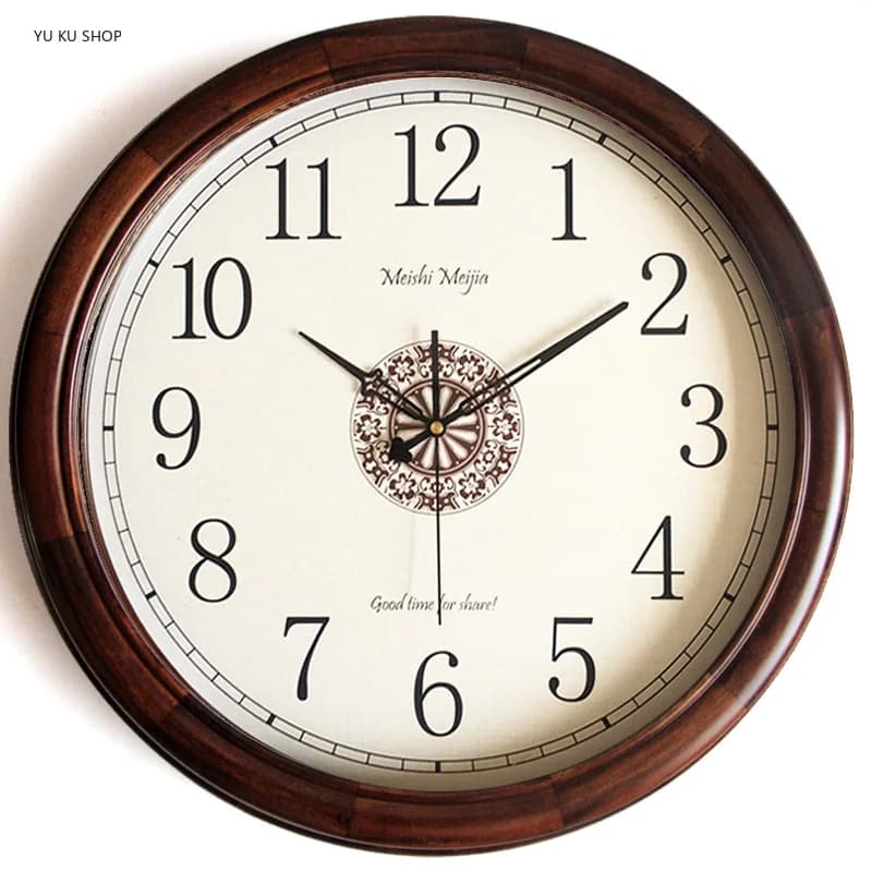 American Solid Wood Wall Clock Simple Mute Large Clock Automatic Timing Movement Quiet Fashion Living Room Decoration Home Decor