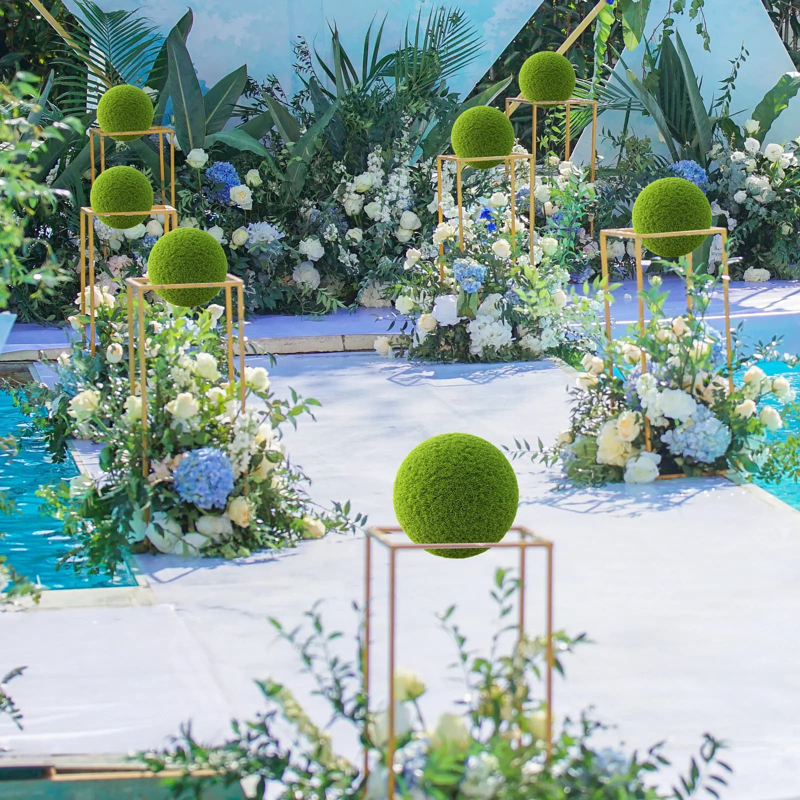 6Pcs Artificial Plant Topiary Ball Support Plastic Flower Arrangement Rack Faux Green Ball Frame for Garden Nursery Decoration