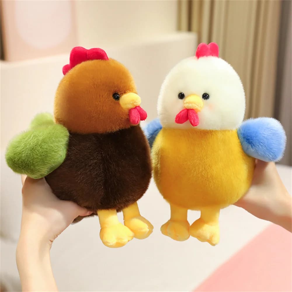 Cute Fluffy Color Wing Chicken Plush Toy Soft Stuffed Rooster Doll Kawaii Sleep Pillow Comfort Companion Gift For Kids