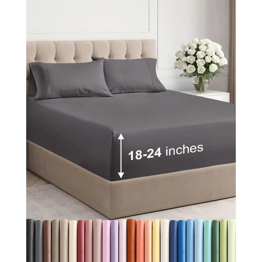 Set of 4-piece Deep Pocket Queen sheets, breathable and refreshing, luxury hotel linen, soft, anti-pack and comfortable.