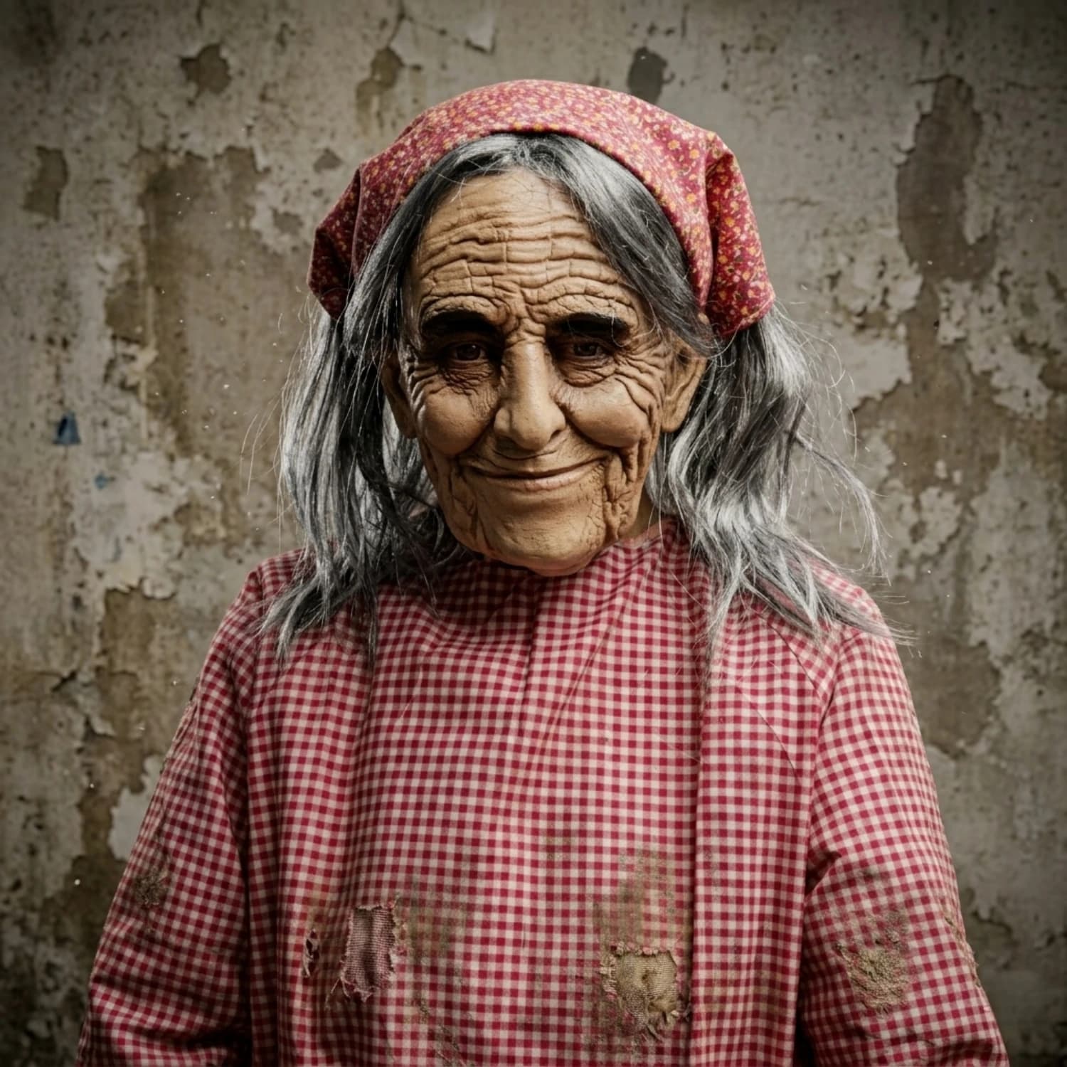 Maschera in Latex da Vecchia Donna Spaventosa, Maschera Realistica da Nonna Rugosa con Foulard, Accessorio Divertente per Costume di Halloween e Feste in Maschera