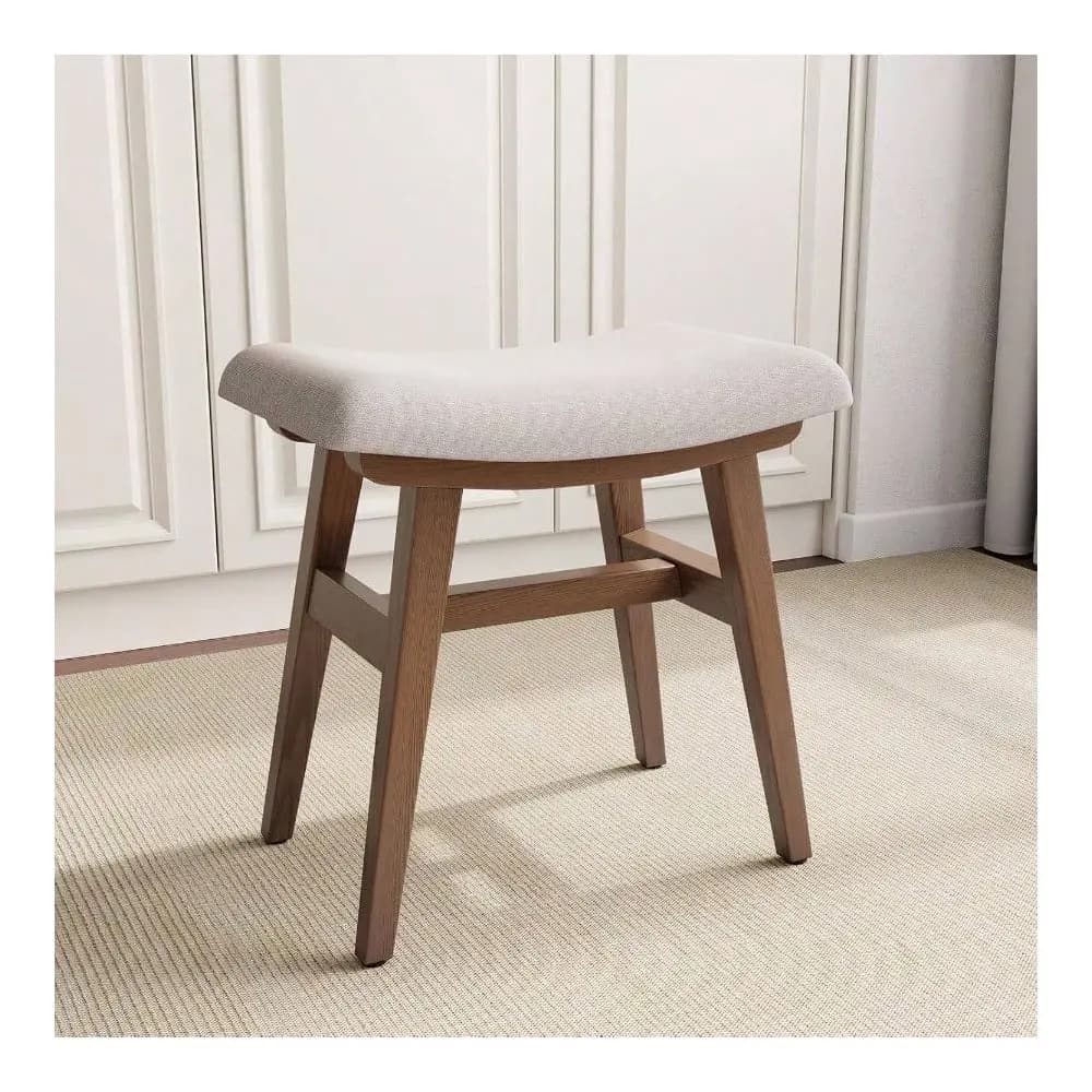 Sedia da trucco per camera da letto Sgabello in Legno, Piccolo Sgabello da Toeletta, Sedia Compatta per Trucco con Cuscino, Rivestito in Lino