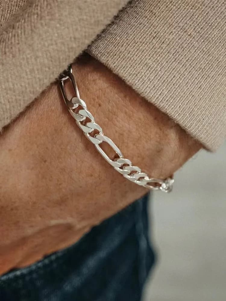 Bracciale a catena Figaro in acciaio inossidabile da 5 mm per uomo Bracciale semplice con catena NK color argento Bracciale da donna Gioielli Hip Hop Accessori per feste