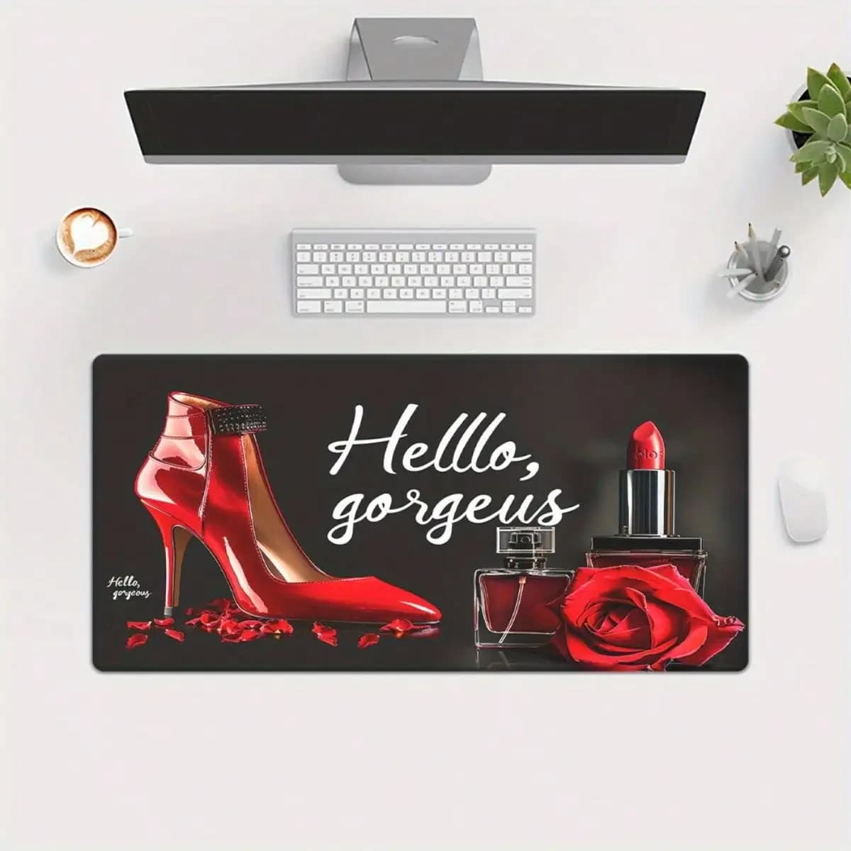 1pc "Hello, Gorgeous" With Red Heels Pad For Desk, Gaming, Office Decor, Non-Slip Rubber Base, XXL Computer Mouse Pad, Multi Functional Mouse Pad For Office, Large Mousepad XXL Mouse Pad.